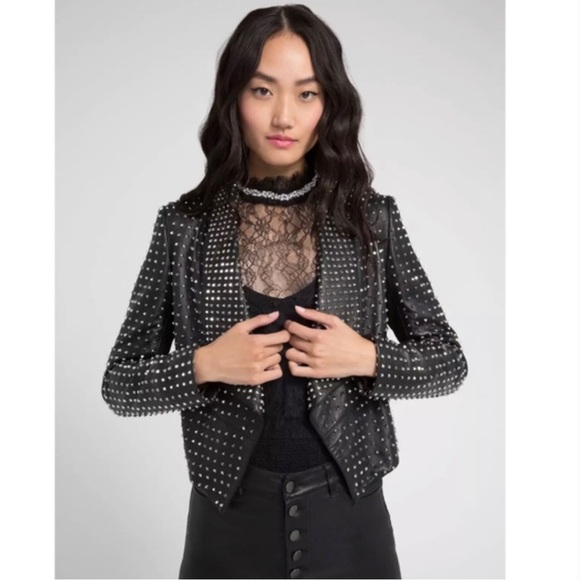 Alice and Olivia “Harvey Silver Studded Black Leather Jacket” - Picture 4 of 12